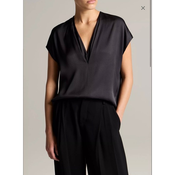Vince Tops - Vince Women Medium Charcoal Gray 100% Silk V-Neck Draped Blouse Top